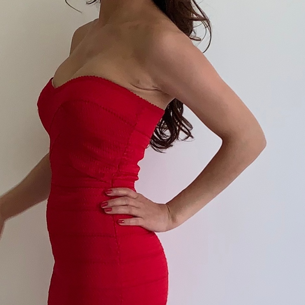 Express XS Body Con Strapless Red Dress